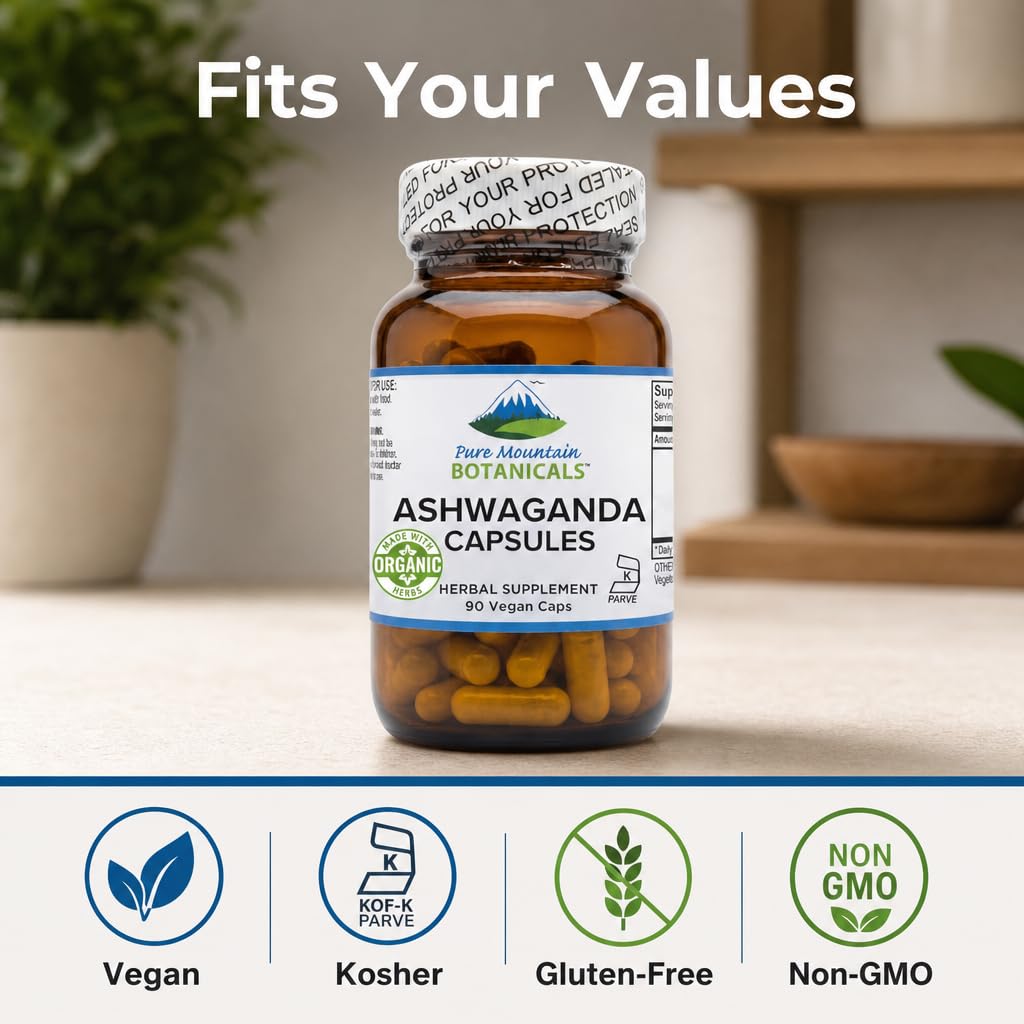 Pure Mountain Botanicals Ashwagandha Capsules 90 Count