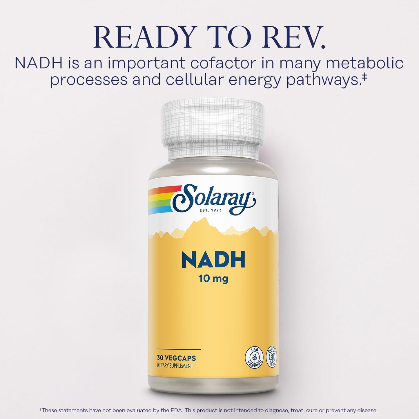 Solaray NADH 10 mg - Active Form of Niacin (Reduced NAD) - Cofactor in Cellular Energy Pathways, Lab Verified, Gluten Free, 60-Day Guarantee, 30 Capsules