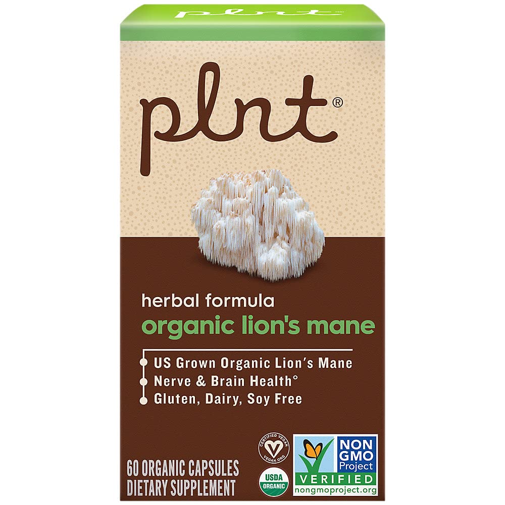 plnt Organic Lion's Mane Supports Nerve & Brain Health 1000 mg Capsules, 60 Count