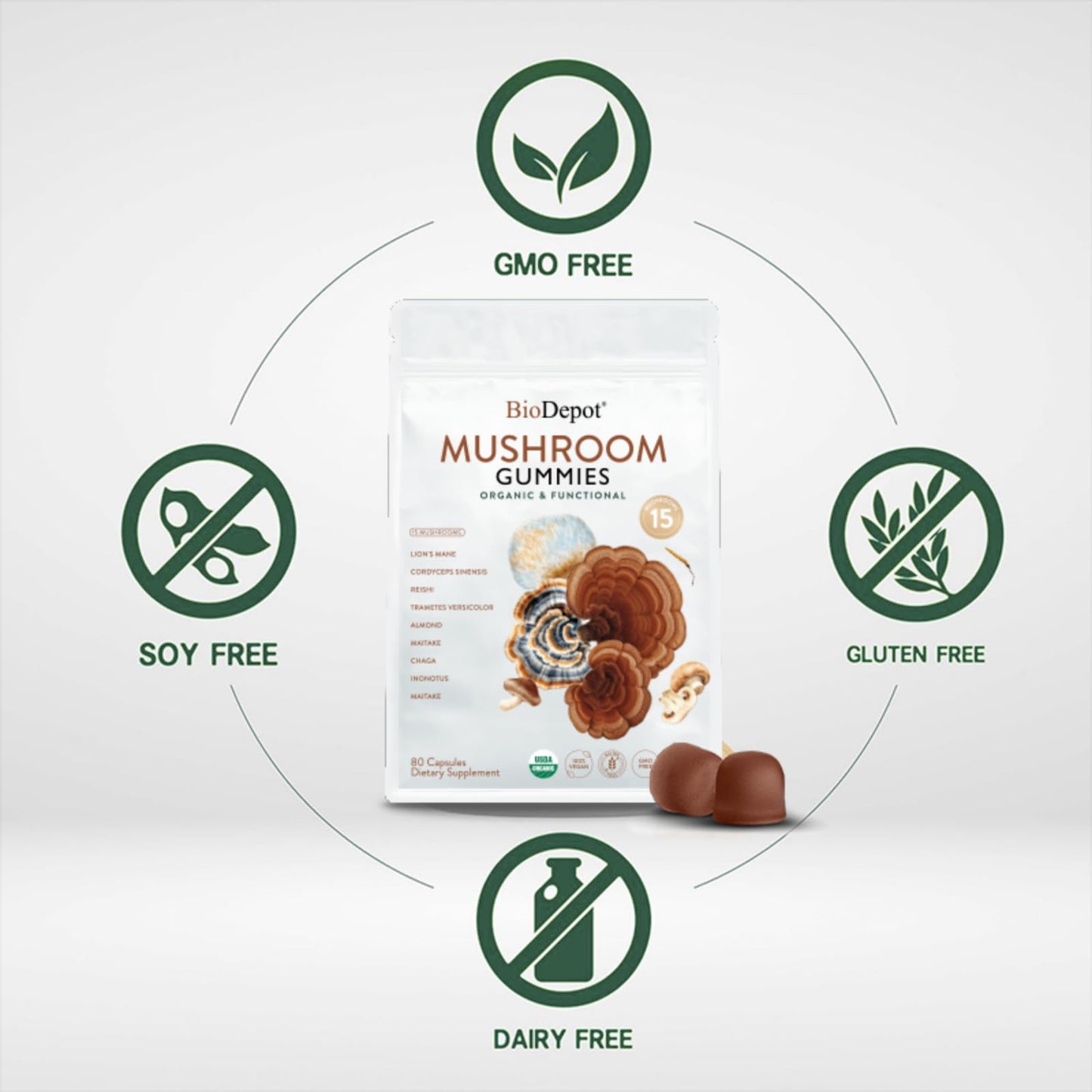 Biodepot Super Mega Mushroom Gummies 24 in 1 Daily Mushroom Supplement Gummy, 120 Gummies