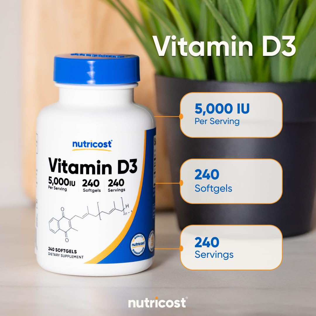 Nutricost Vitamin D3 5,000 IU (125mcg) Softgels, 240 Count