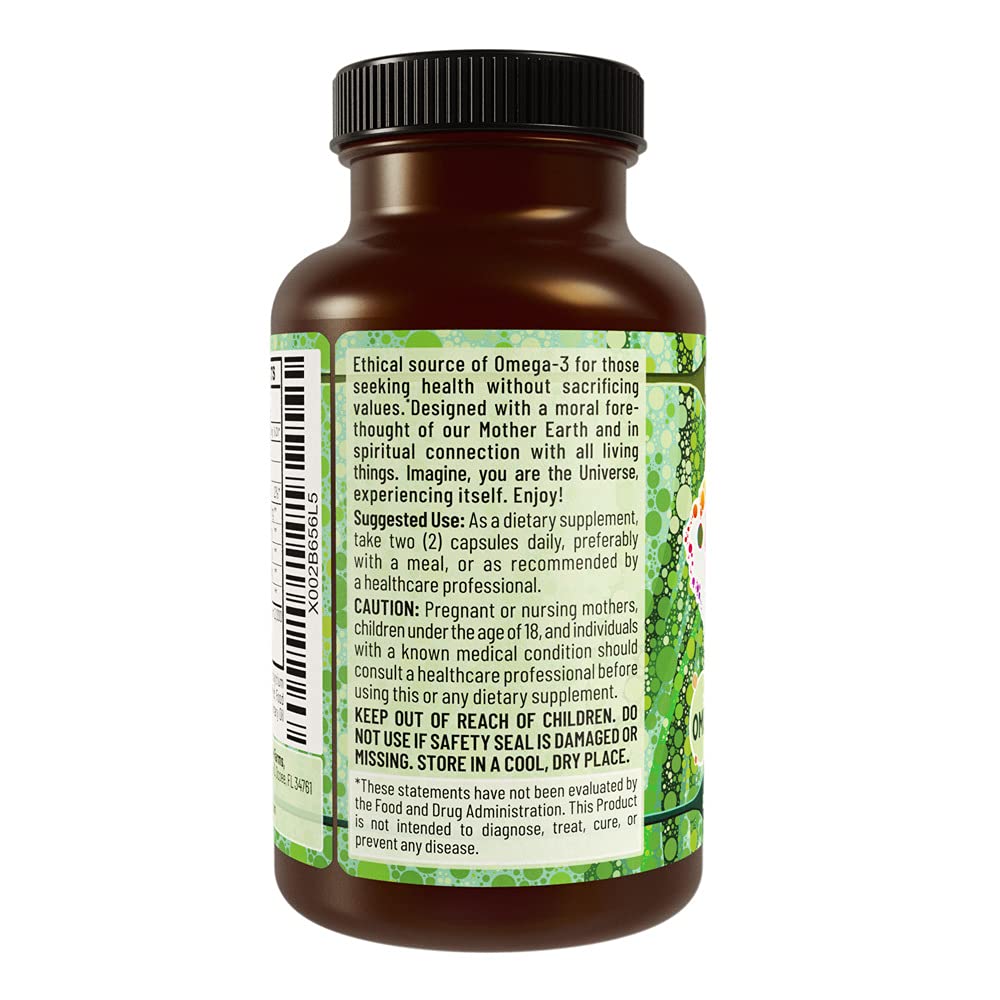 Hippie Farms Vegan Omega-3 Algae Oil with DHA EPA Capsules, 60 Count