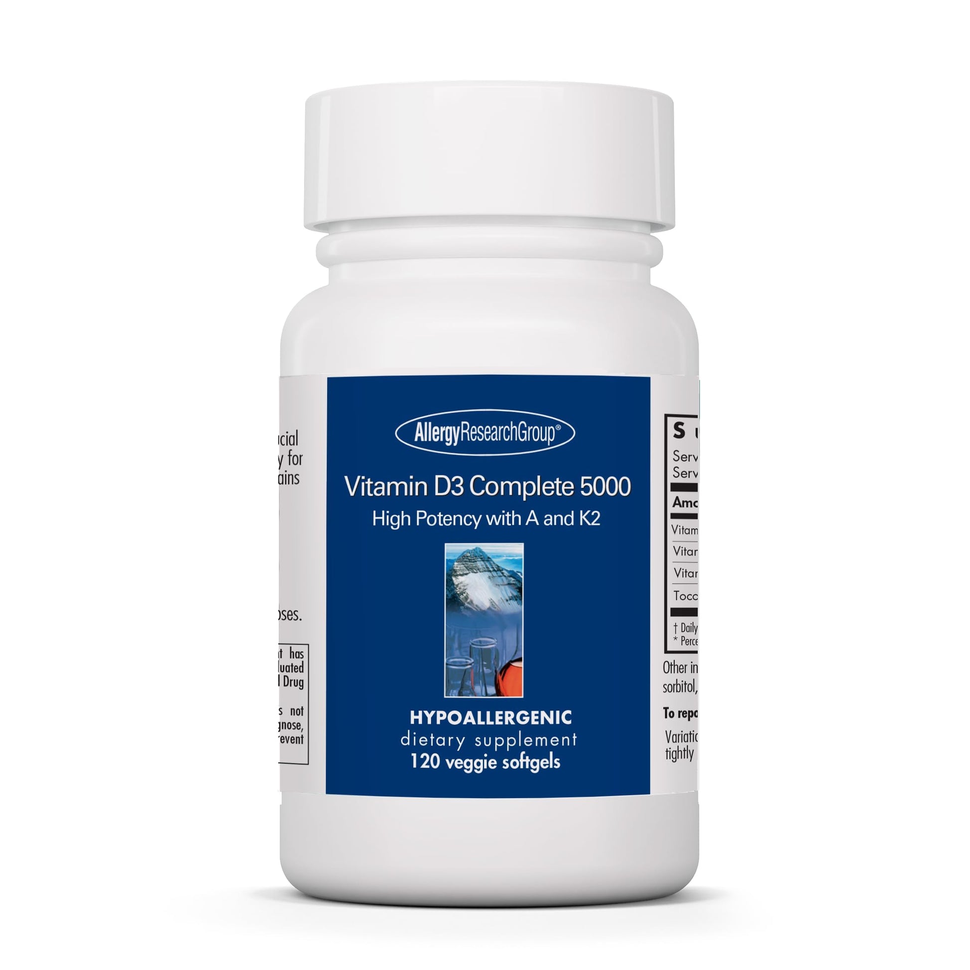 Allergy Research Group Vitamin D3 Complete 5000 Delivers 125 mcg Vitamin D3 with Vitamin A & K2, Capsule, 120 Count