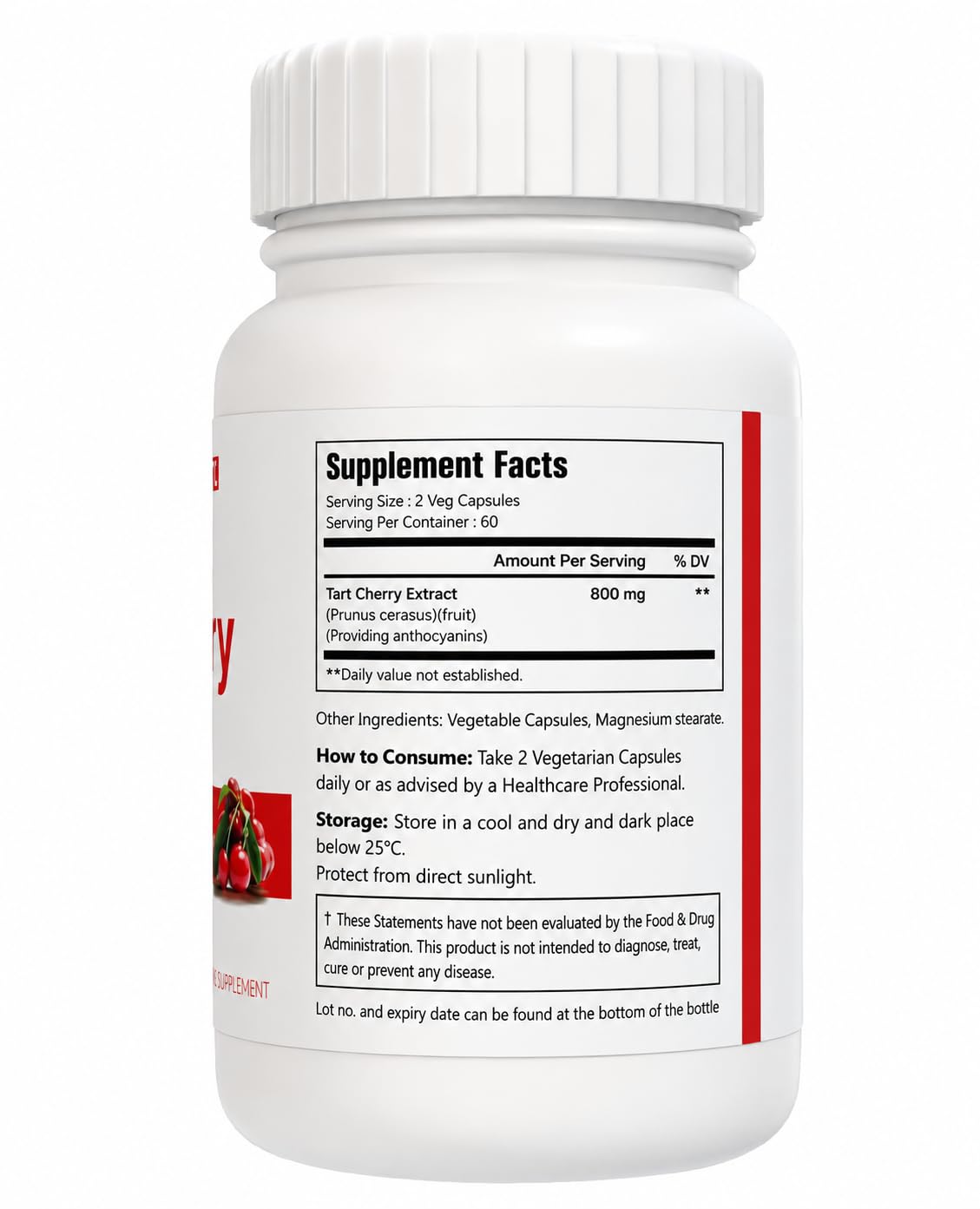 VitaCosmoX Tart Cherry Extract Supplement 800 mg Capsules, 120 Count