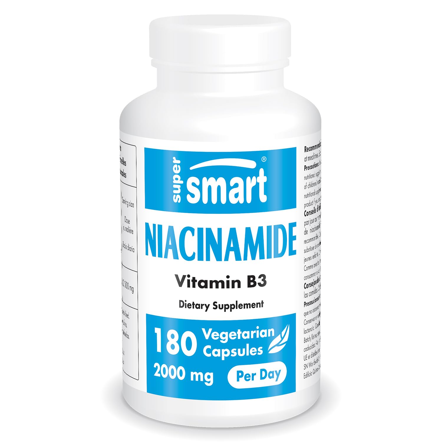 Supersmart Niacinamide Supplement 2000mg per Day (Nicotinamide) Flush Free Vitamin B3 Niacin, Capsule, 180
