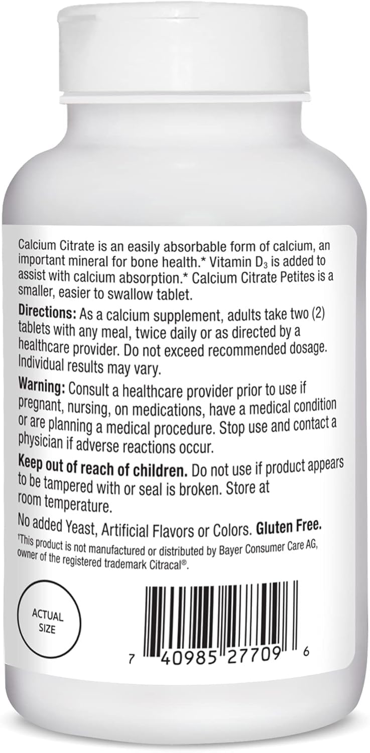 21st Century Calcium Citrate Petites + D3 Caplets, 600 Count