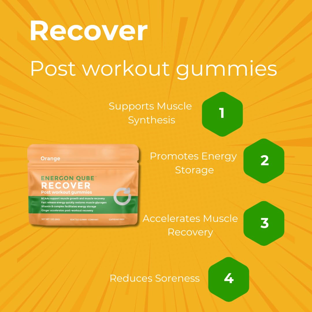 SGC Recover Gummies 600mg BCAAs + Antioxidants, Fast-Acting Post-Workout Support for Muscles & Energy, Orange Ginger Flavor, 12-Count