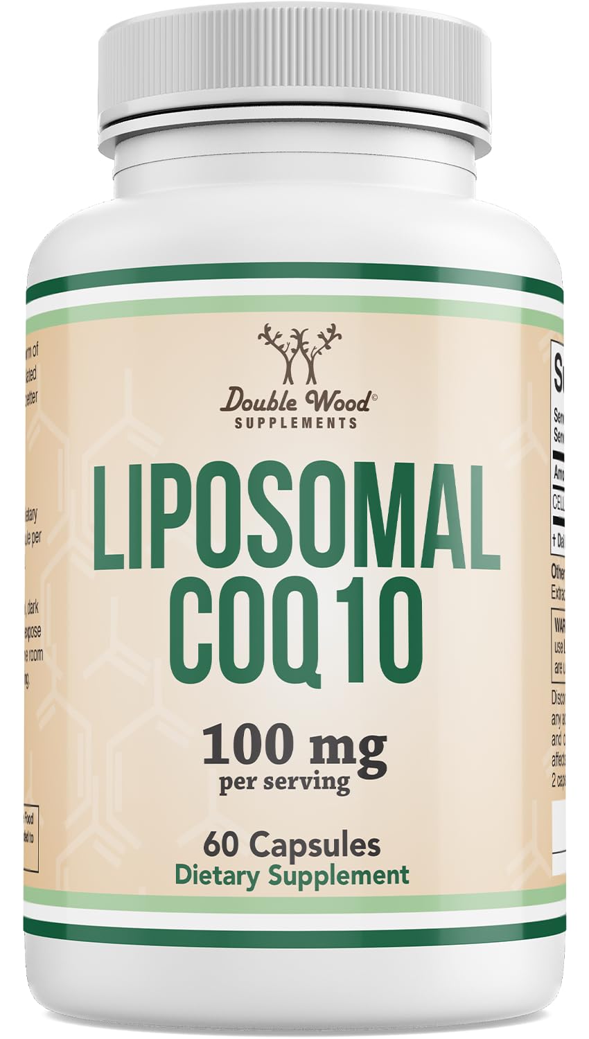 Double Wood Supplements Liposomal CoQ10 100mg CELLg8, Energy + Heart Health Support, 60 Capsules