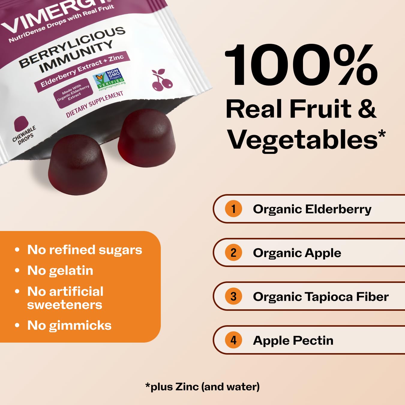 Vimergy NutriDense Elderberry + Zinc Berrylicious Immunity Chewables and NutriDense Fruitylicious Turmeric + Ginger Chewables, 120 Chewables