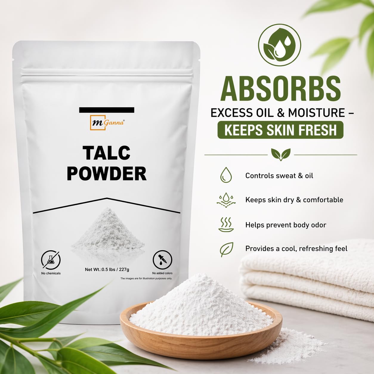 mGanna 100% Natural Talc Powder, 32.03 Ounce (Pack of 1)