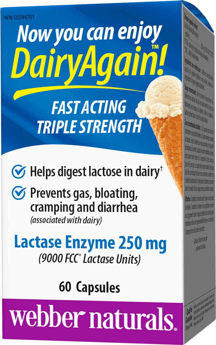 Webber Naturals Dairy Again Lactase Enzyme 250 mg Capsule 1