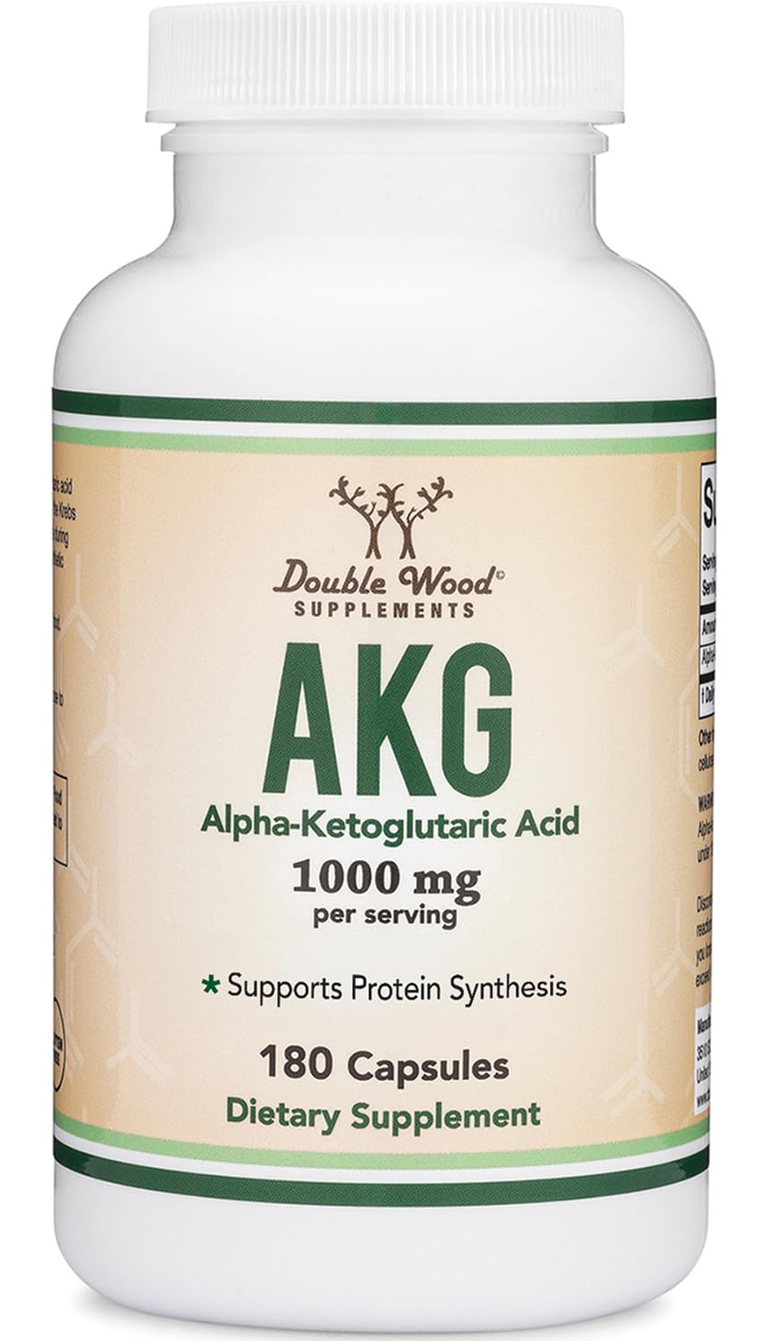 Double Wood Supplements AKG Supplement (Alpha Ketoglutaric Acid) 1000mg Per Serving, 180 Capsules