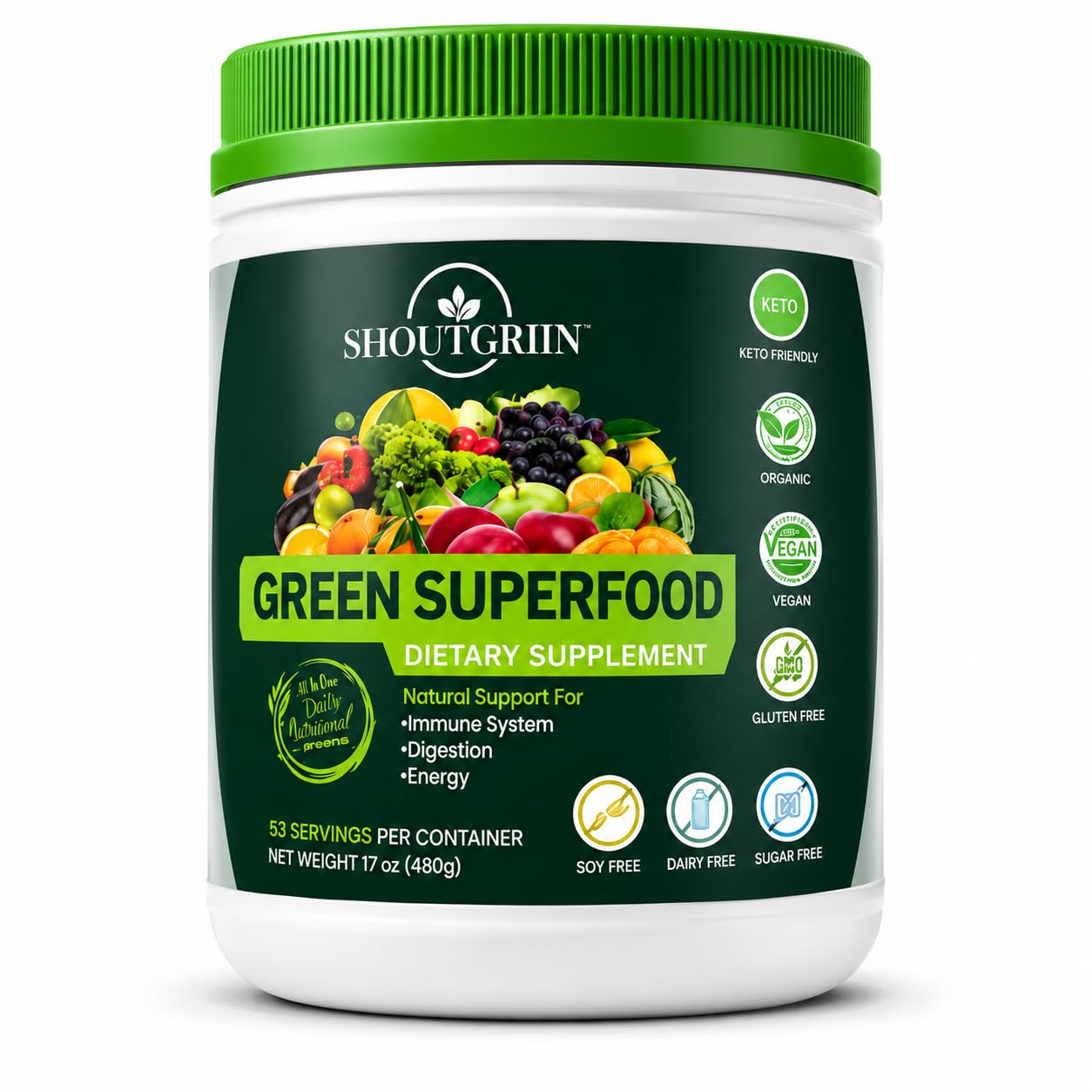 SHOUTGRIIN Green Superfood Powder 17 Ounce Pack of 1