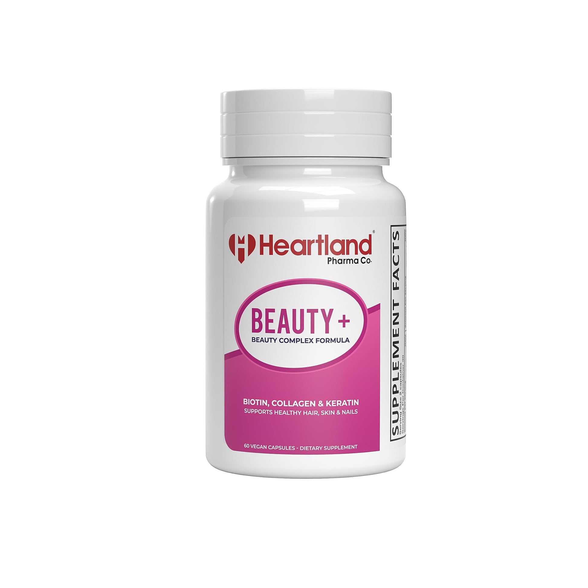 Heartland Pharma Beauty+ Complex Formula Capsules Biotin, Collagen & Keratin for Healthy Hair, Skin & Nails - 60 Count