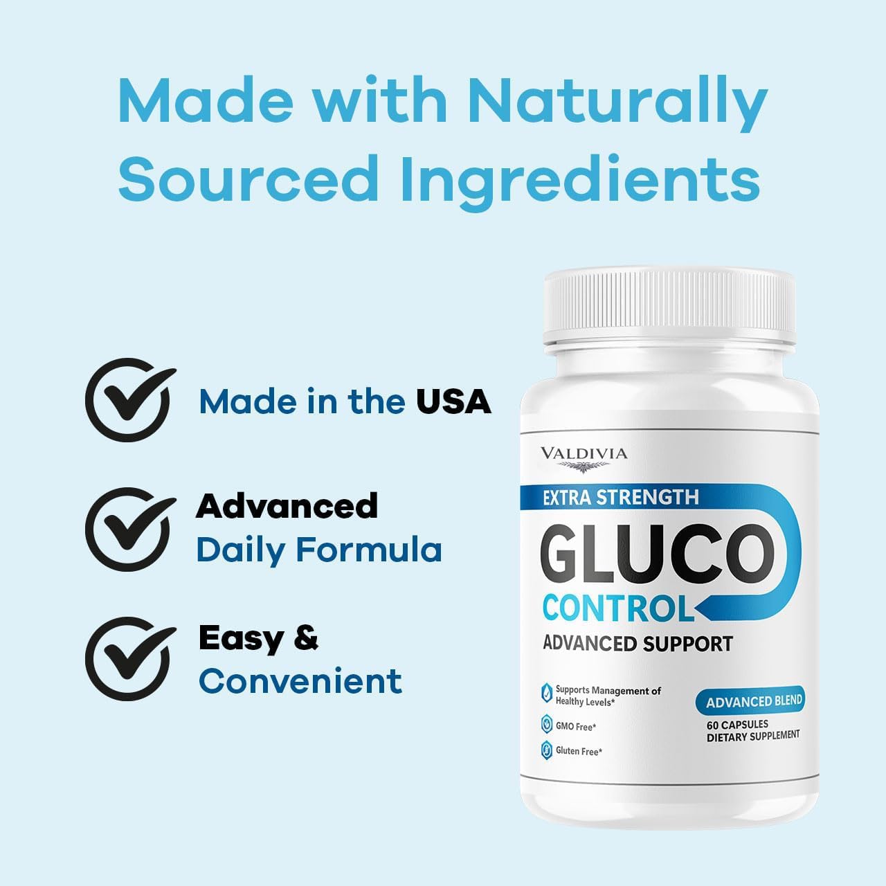Valdivia Gluco Control GlucoControl Capsules Advanced Support Supplement All Natural Premium Formula Blood Support Multivitamin for Overall Health & Wellness, 180 Capsules