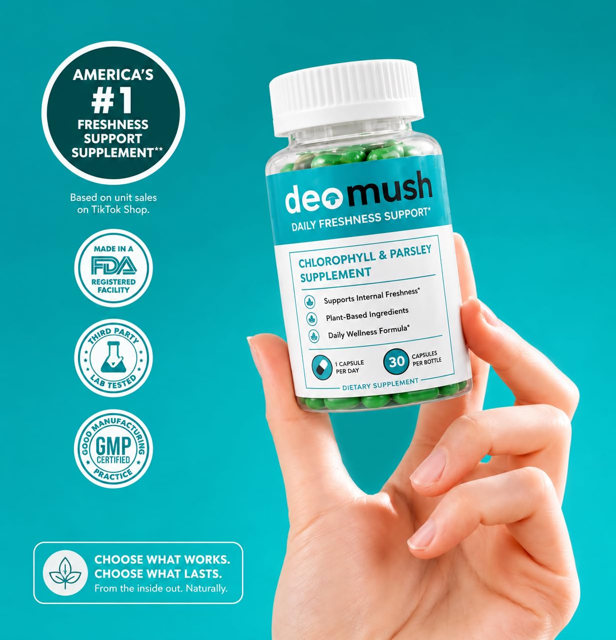 Generic DEOMUSH Internal Deodorant Supplement Chlorophyll Capsules, 120 Count