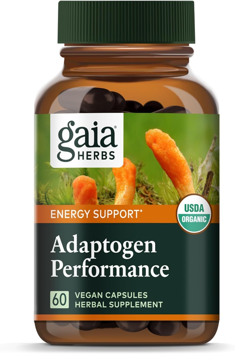 Gaia Herbs Adaptogen Performance Energy Support Supplement with Cordyceps & Ashwagandha 60 Capsules