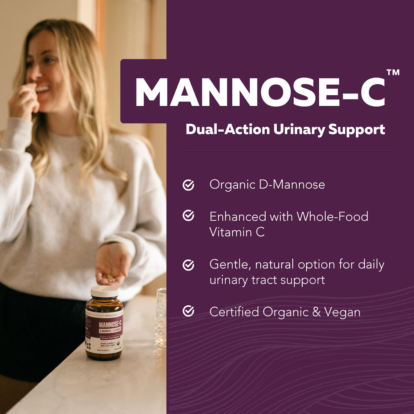 Triquetra Health Mannose-C - Organic D-Mannose + Whole Food Vitamin C Capsule, 180 Count