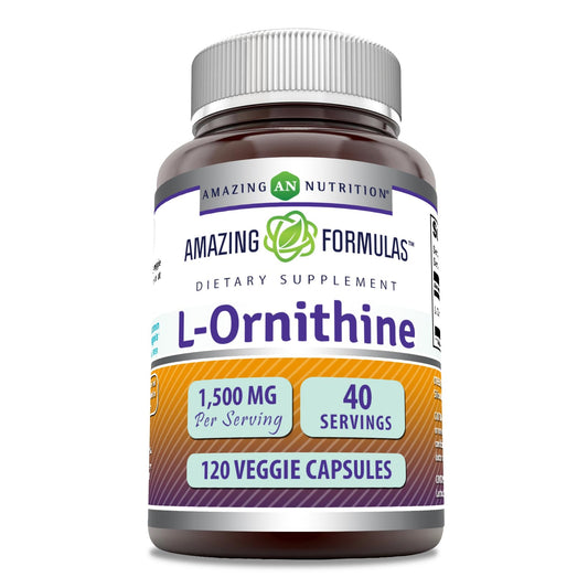 Amazing Nutrition L-Ornithine 1500 mg Per Serving Veggie Capsules, 120 Capsules