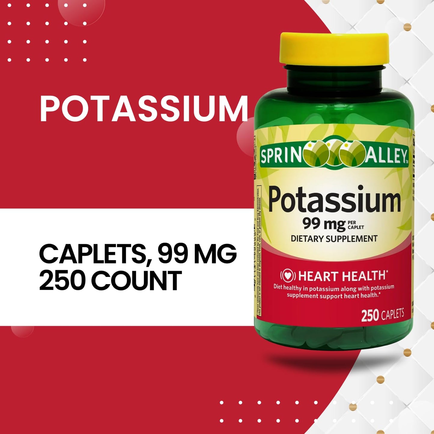 Generic Potassium Heart Health Supplement Caplets 99 mg, 250 Count