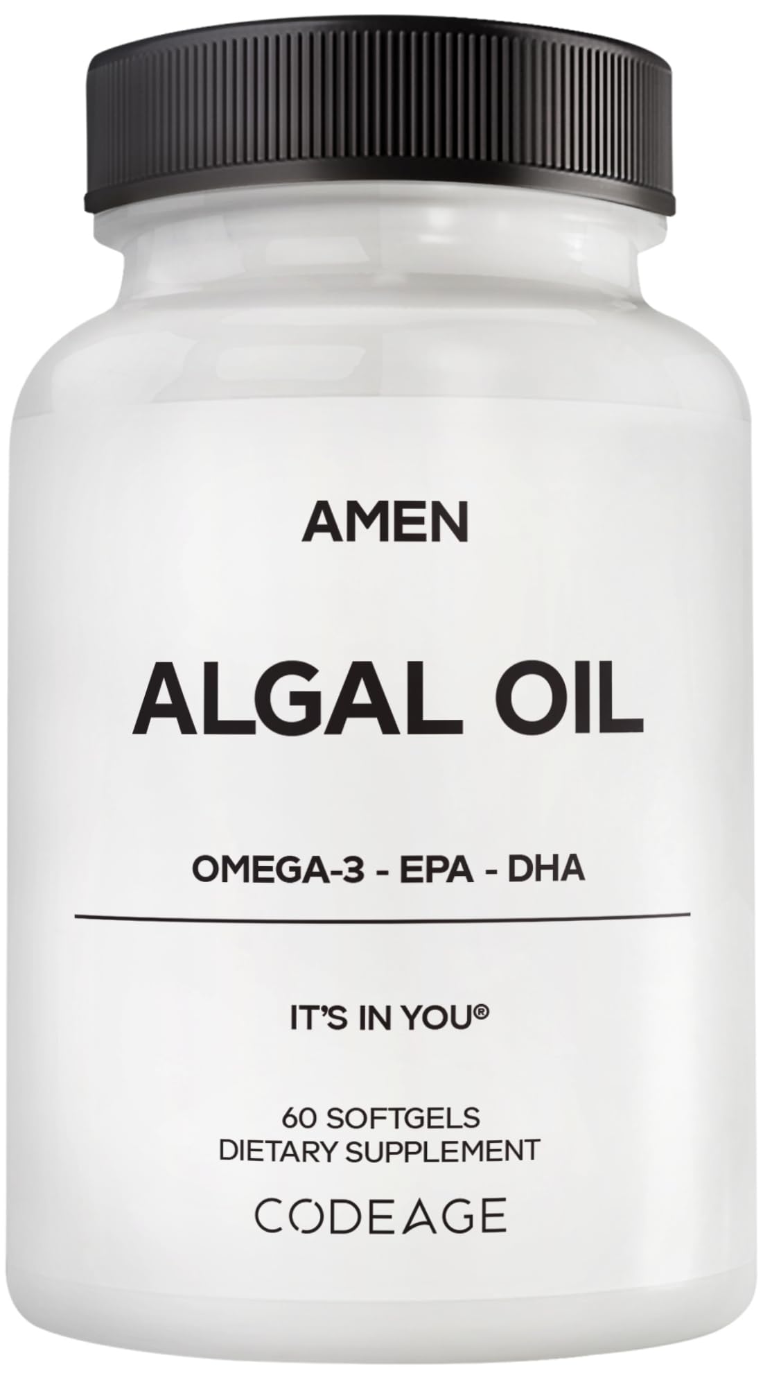Amen Algal Oil Vegan Omega-3 Supplement 1000mg DHA & EPA Softgels, 60 Count