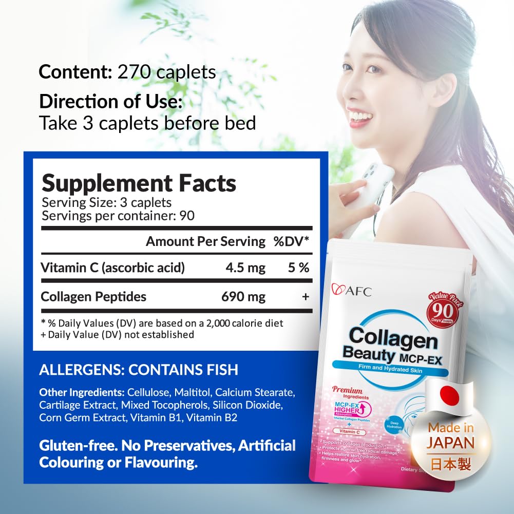 AFC Japan Collagen Beauty MCP-EX with Marine Collagen Peptide, 270 Tablets