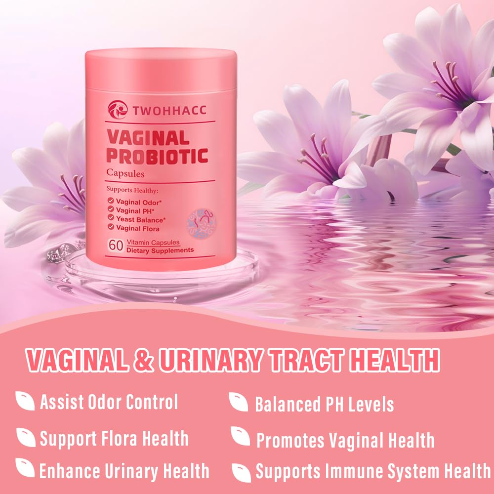 TWOHHACC Probiotics for Women PH Balance Digestive Urinary 5 Billion CFU 4 Strains Promote Healthy Vaginal Odor and Vaginal Flora 60 Capsules