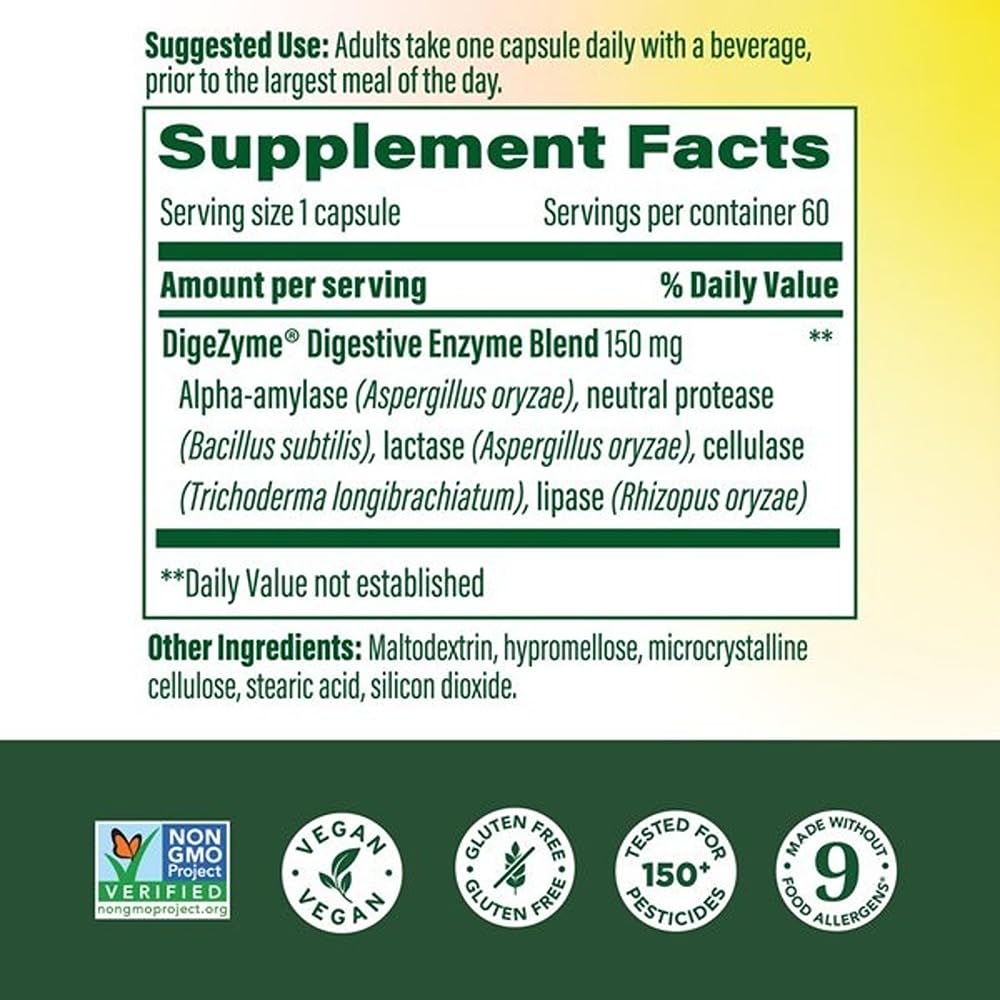 MegaFood Dual-Action Digestive Enzymes for Women & Men - Gas & Bloating Relief for Women & Men - Supports Nutrient Absorption & Digestive Health - Vegan, Gluten Free - 60 Capsules