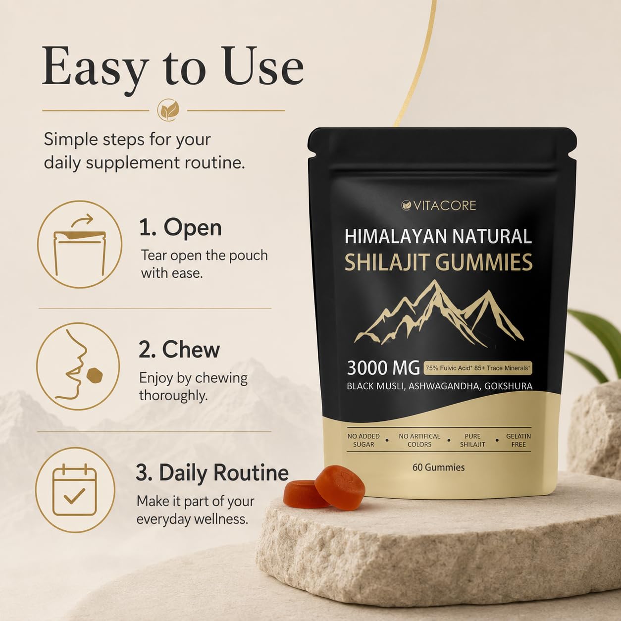 Velvra Cleanse Vitacore Himalayan Shilajit Gummies with Fulvic Acid, 60 Count