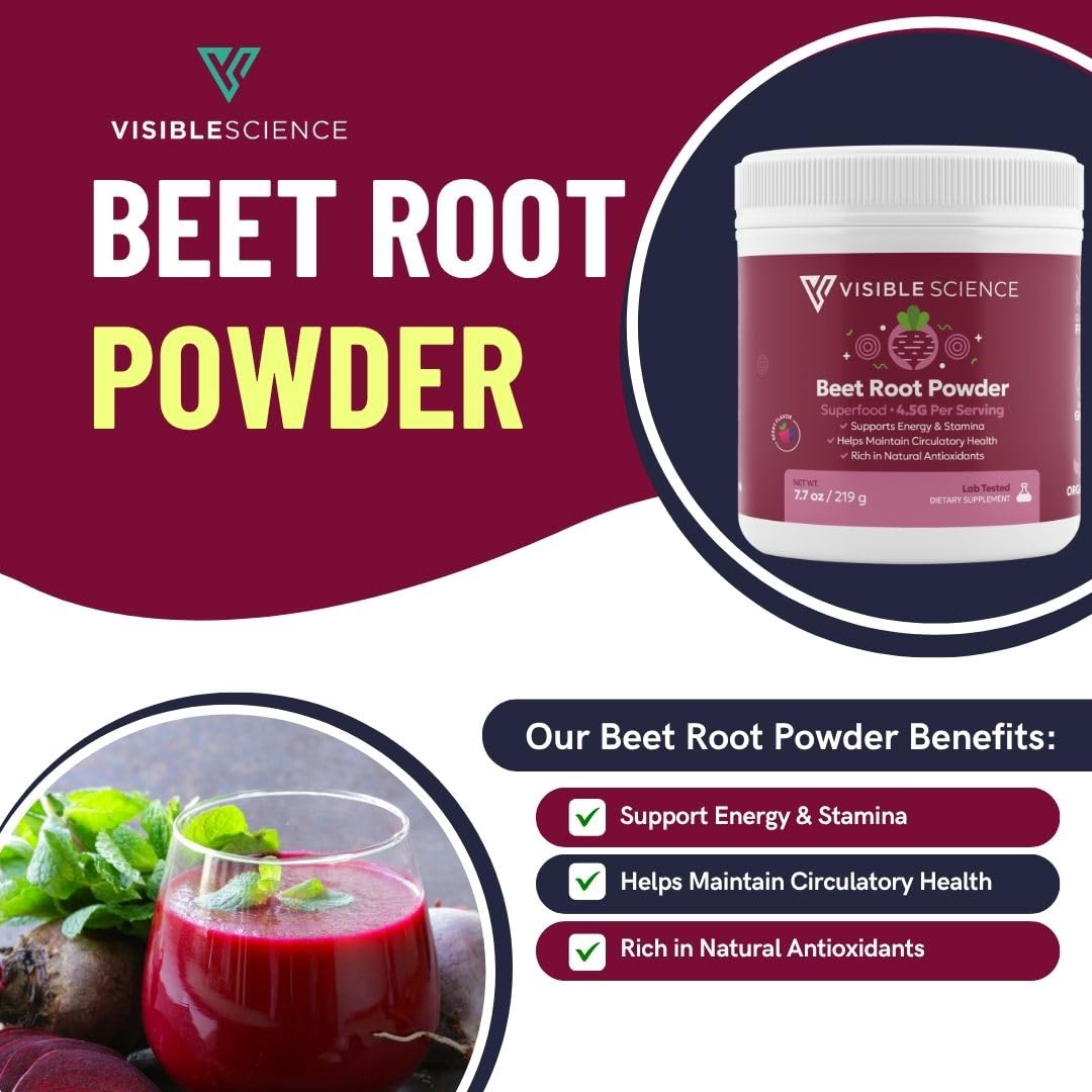 Visible Science Beet Root Powder – Superfood with Antioxidants, Circulation & Endurance Support, 7.7 oz