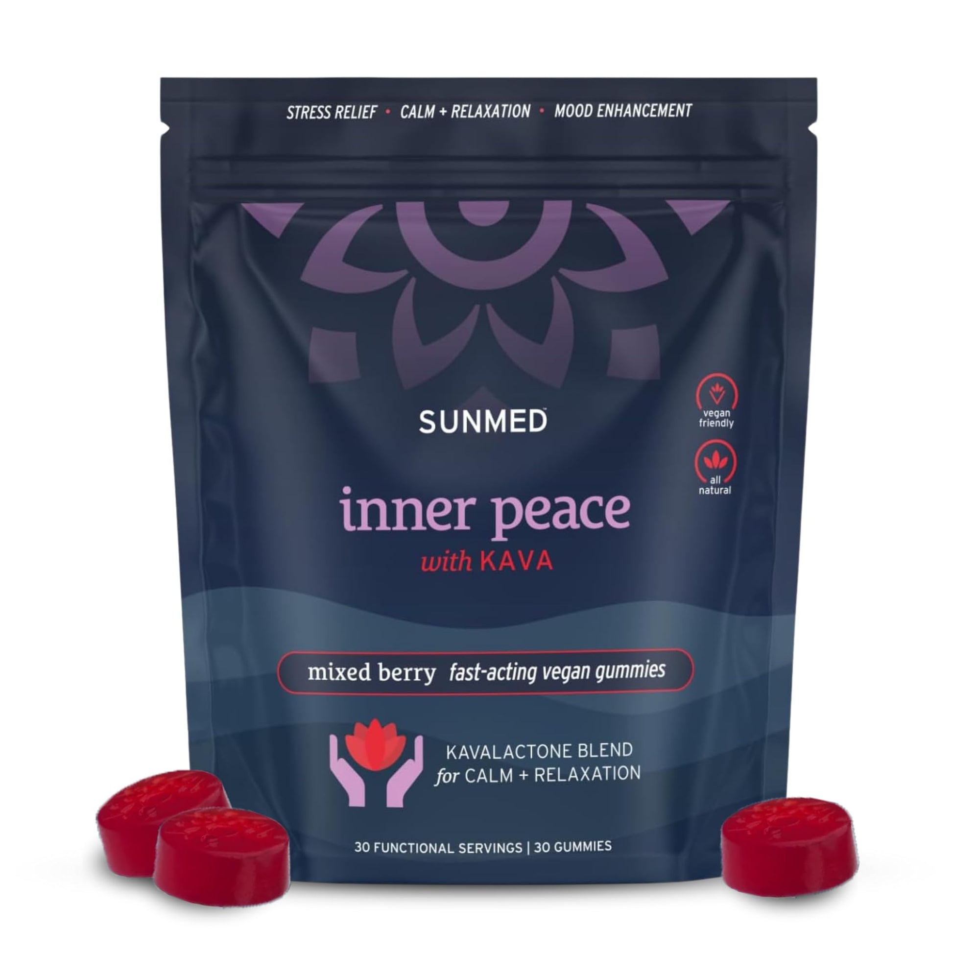 SUNMED Kava Gummies for Stress Relief & Deep Calm 60 Count