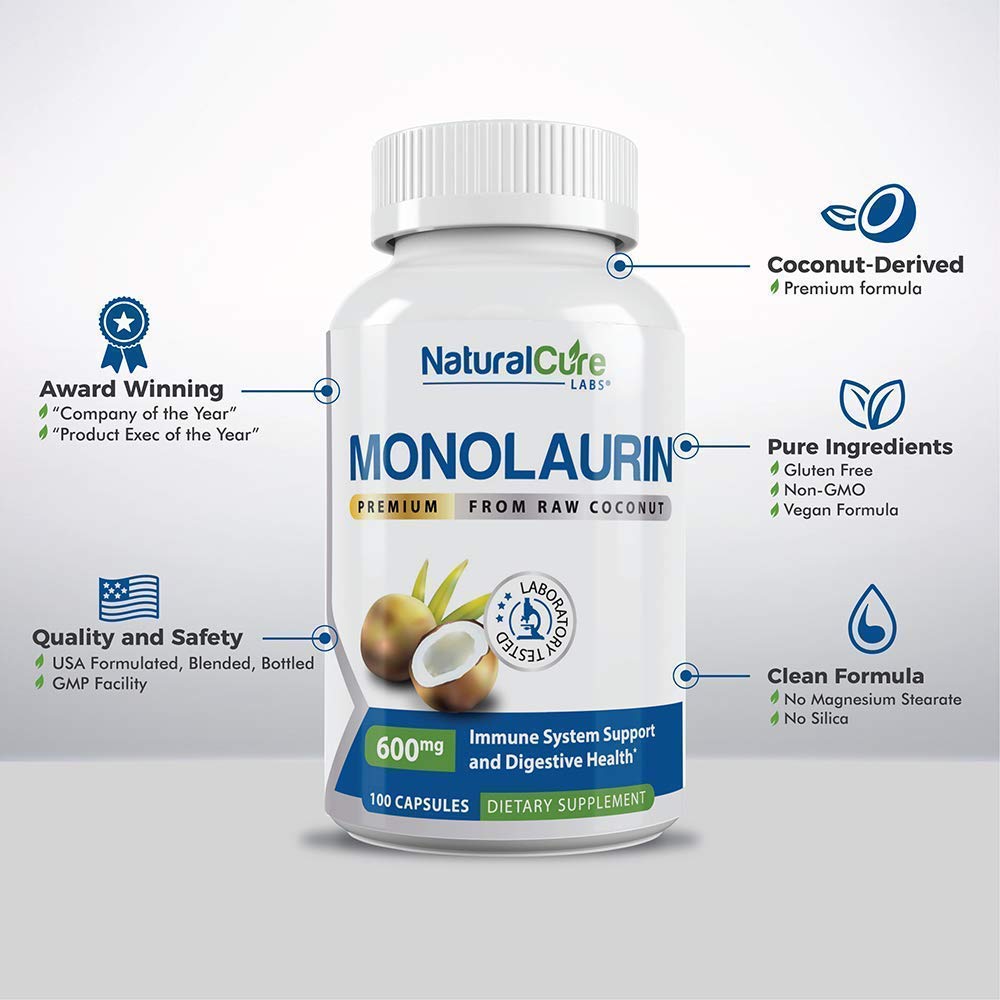 Natural Cure Labs Premium Monolaurin 600mg + Immune Support Capsules, 600-count