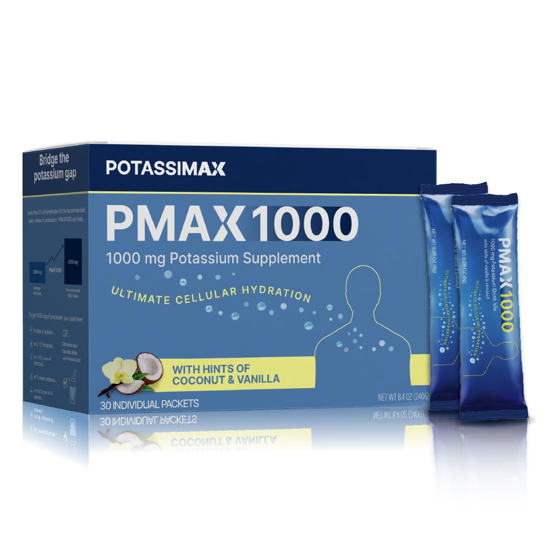 PotassiMax PMAX1000 High Dose Pure Potassium Electrolyte Supplement Powder Pack of 30