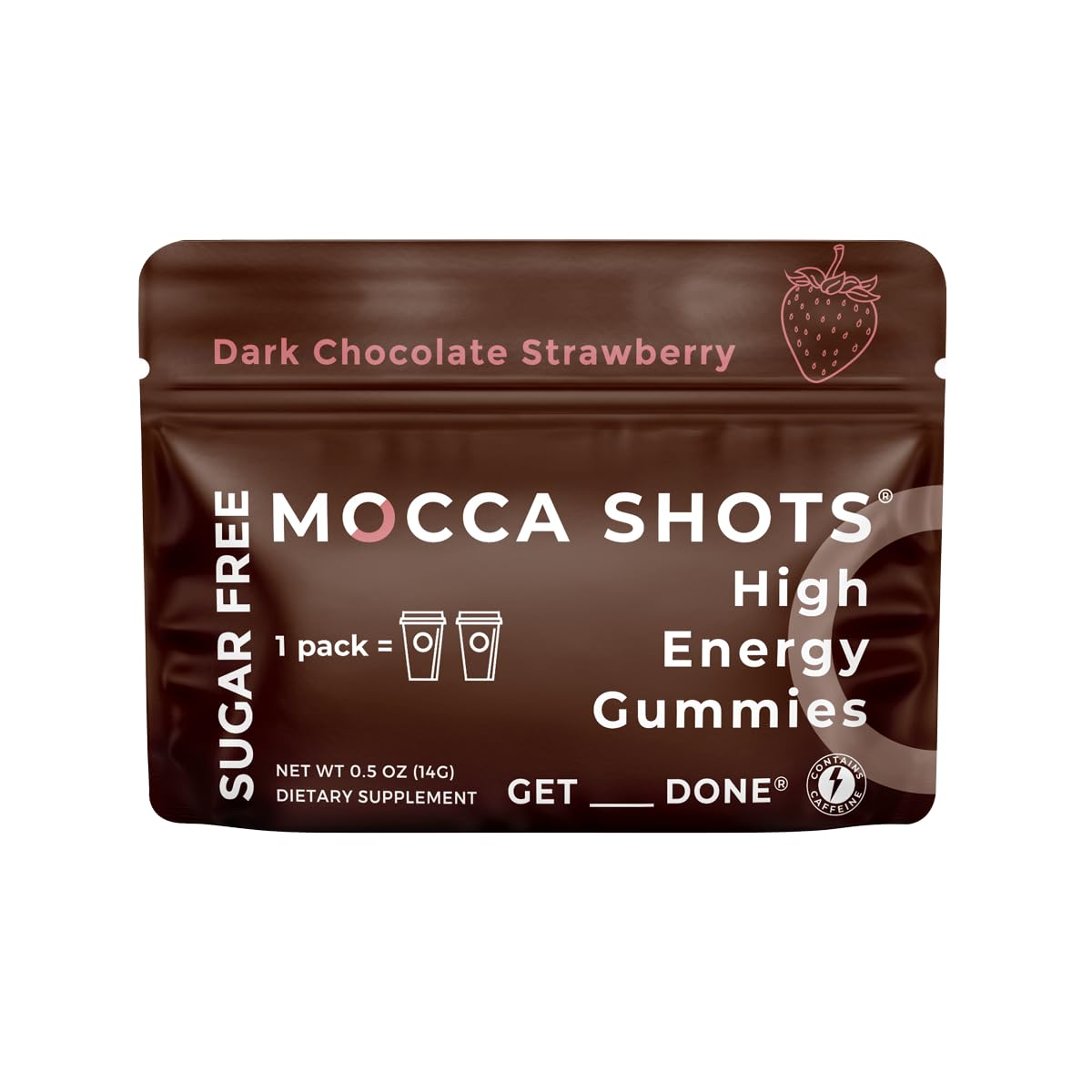 SGC Mocca Shots Sugar-Free Caffeine Gummies Strawberry 200mg, Gummy, 12