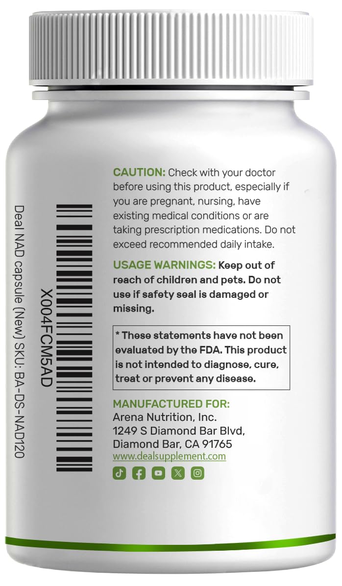 DEAL SUPPLEMENT NAD+ Resveratrol Supplement 1,000mg Per Serving 120 Capsules