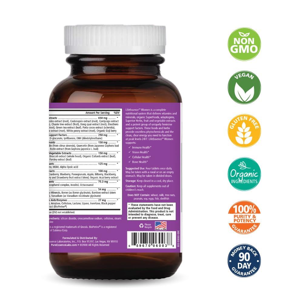 PURE ESSENCE LABS LifeEssence Women's Formula - World's Most Energetic Multiple - The Master Multiple Tablet 120