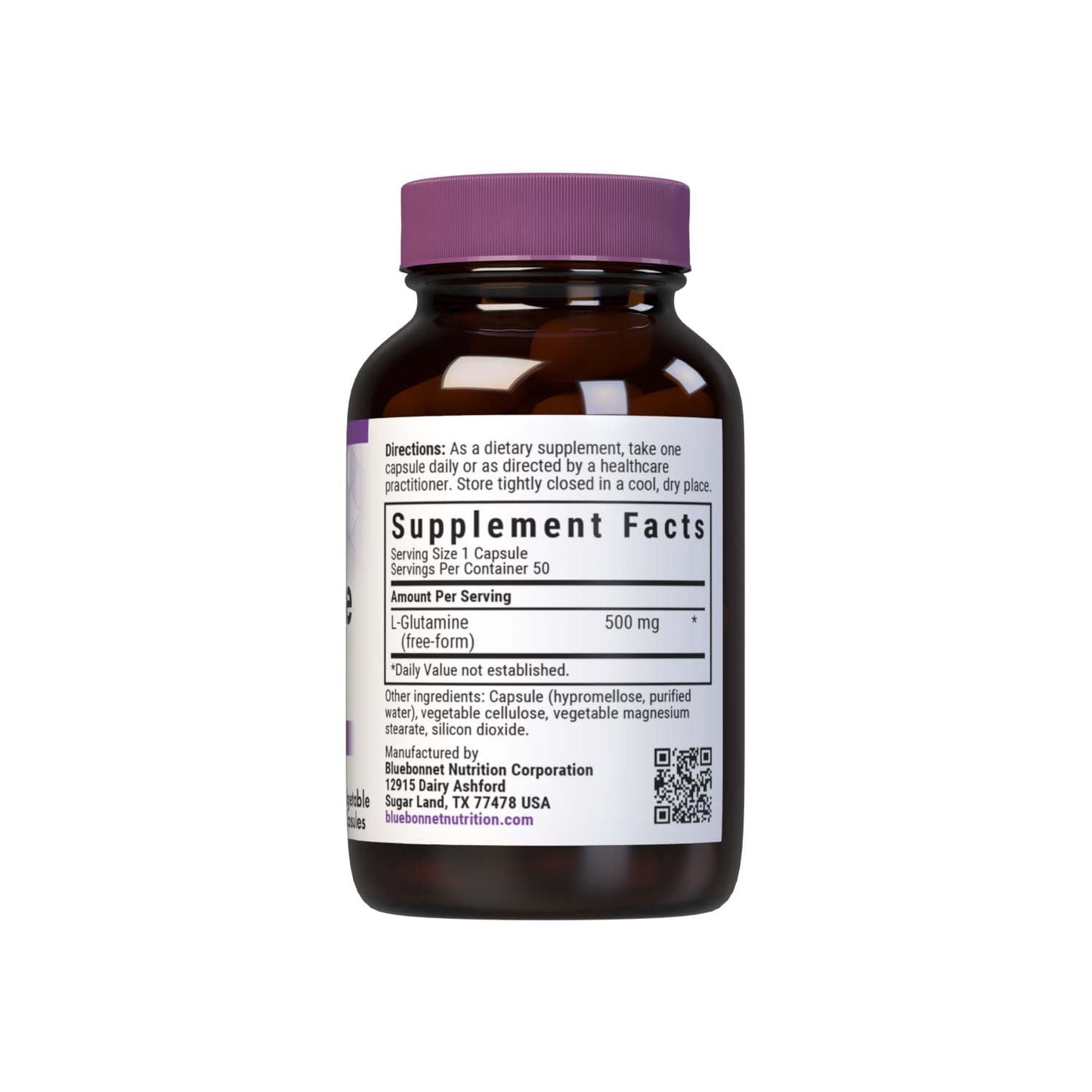 BlueBonnet L-Glutamine 500mg Capsules, 50 Count