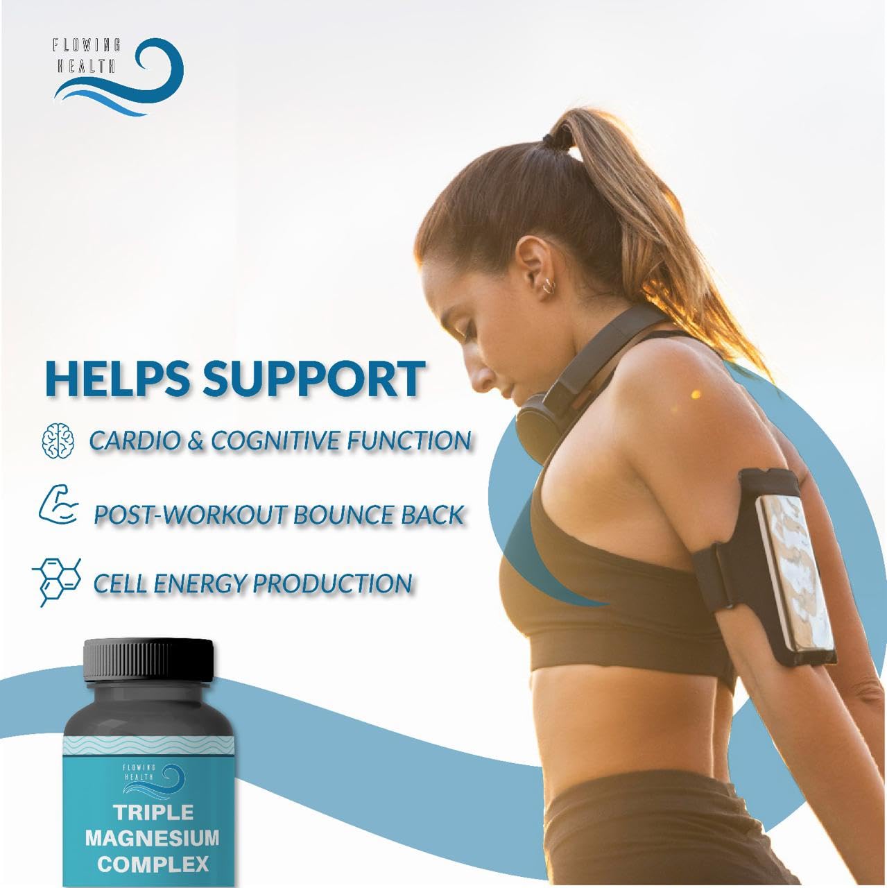 Flowing Health Triple Magnesium Complex 470 mg Elemental Magnesium (Glycinate + Malate + Citrate), Capsule, 60 Count