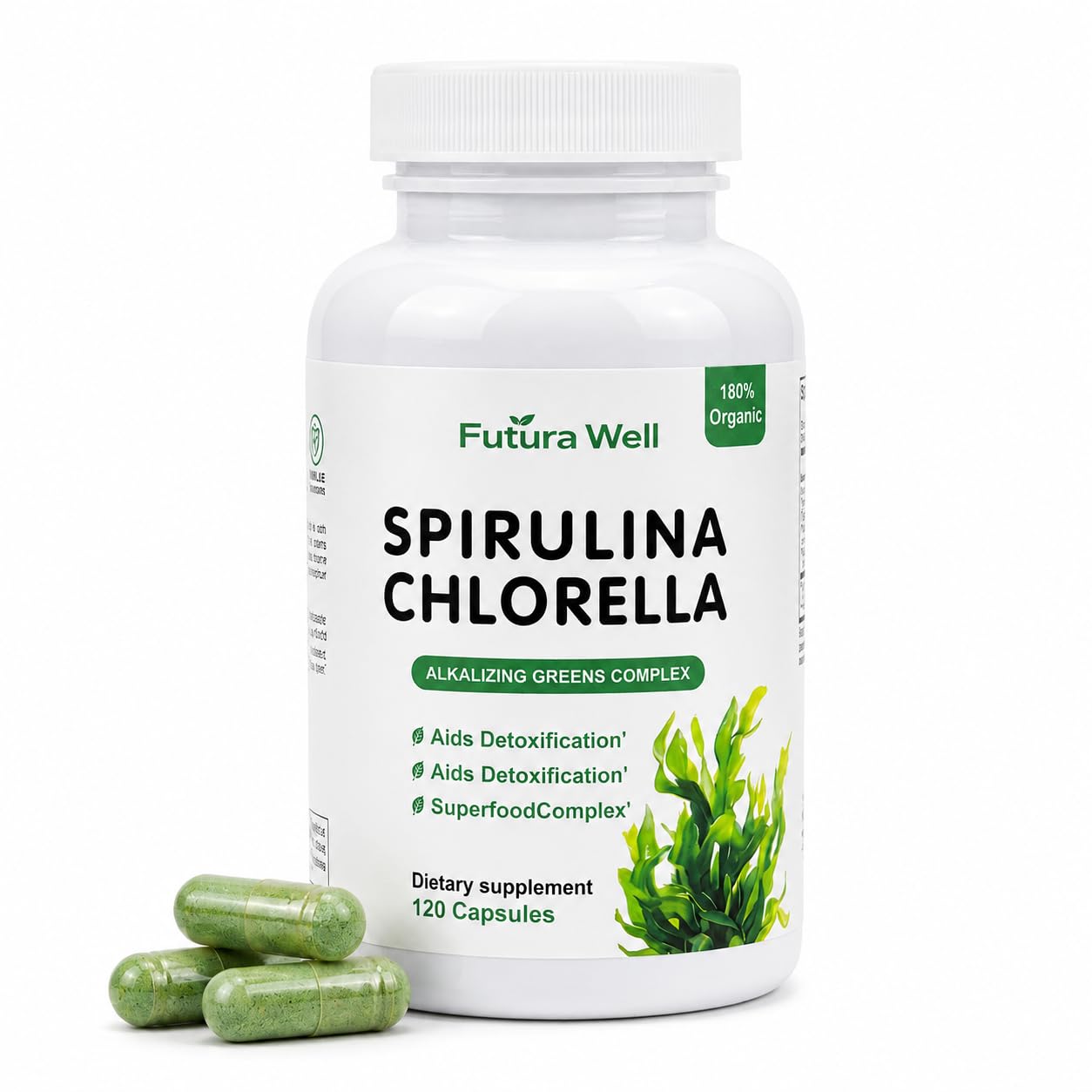 Galriva Organic Spirulina & Chlorella Capsules with Chlorophyll, Green Food Complex, 60 Capsules