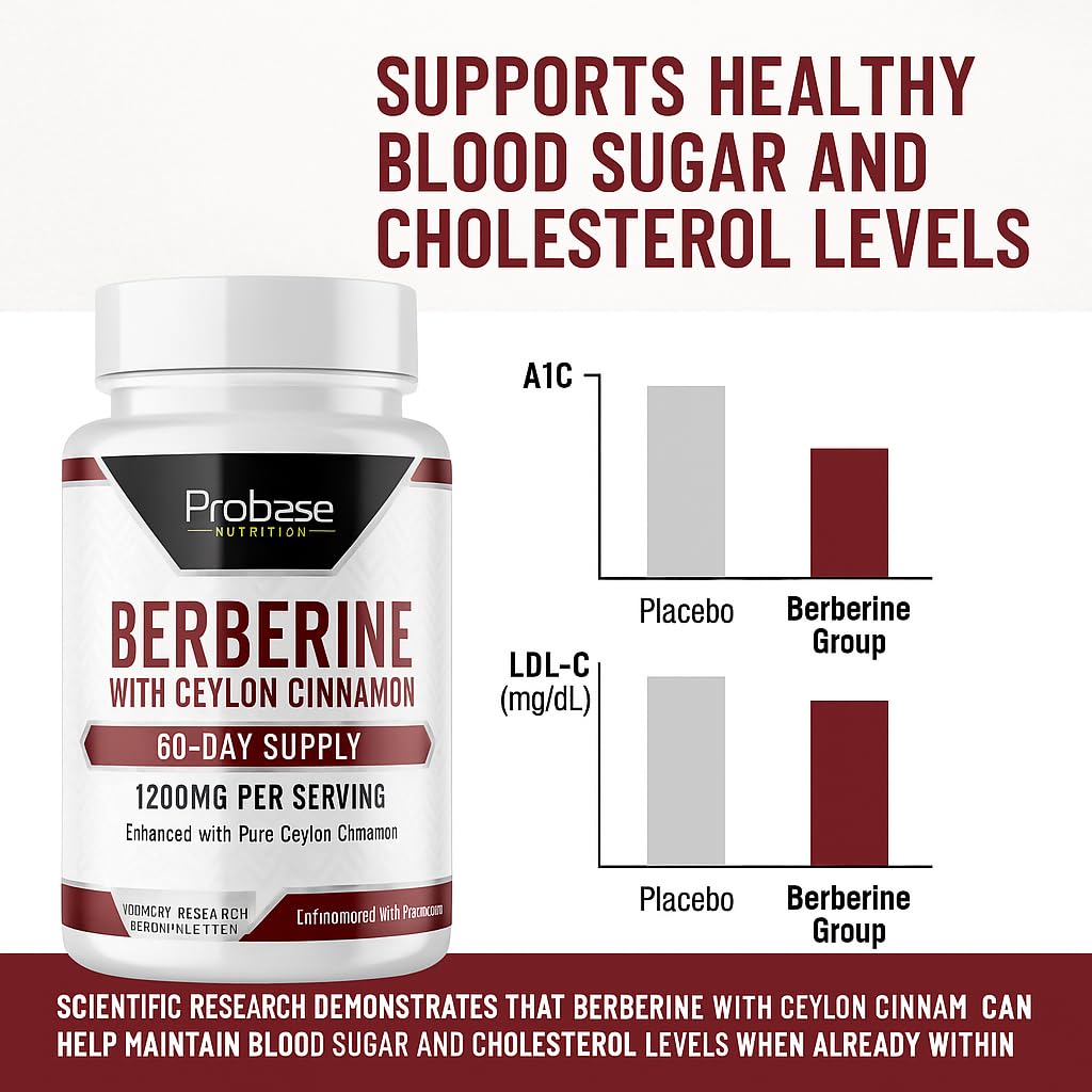 Probase Nutrition Berberine 1200mg with Ceylon Cinnamon Extract Capsule, 120 Capsules
