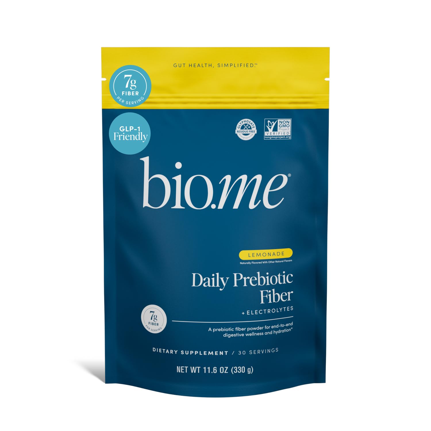 Bio.me Daily Prebiotic Fiber Lemonade with Electrolytes Powder, 30 Servings
