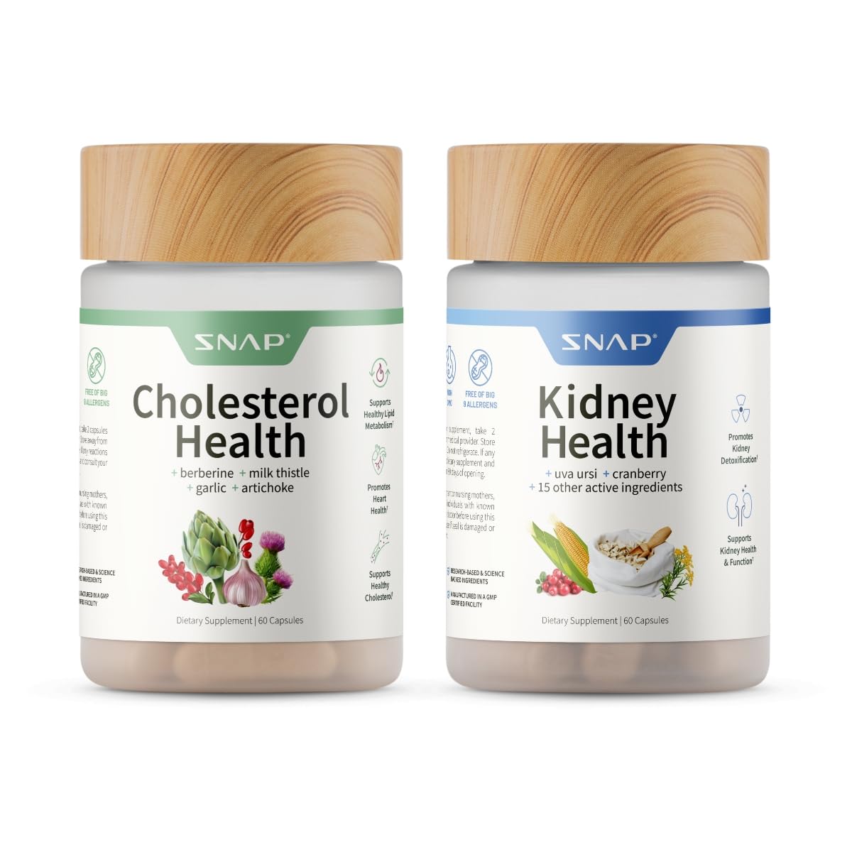 Snap Supplements Cholesterol Health + Kidney Health Bundle 60 Vegetarian Capsules