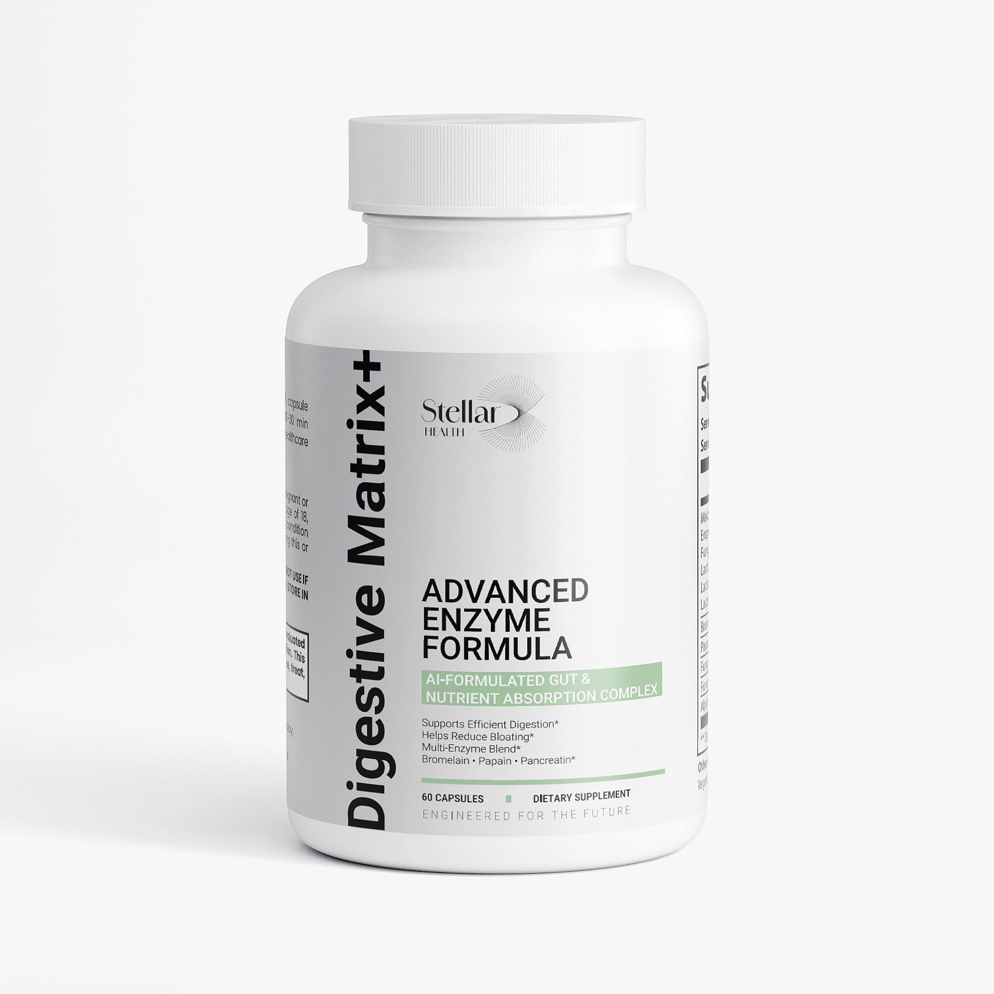Stellar Health Digestive Matrix+ Advanced Digestive Enzymes with Probiotics for Women & Men, Gut Health & Nutrient Absorption Support, Fiber Supplement with Makzyme-Pro™, Bromelain, Papain, Lactobacillus, 60 Capsules