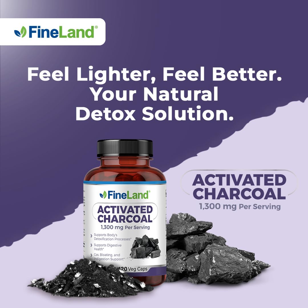 FineLand Activated Charcoal 1300mg Capsules, 120 Count