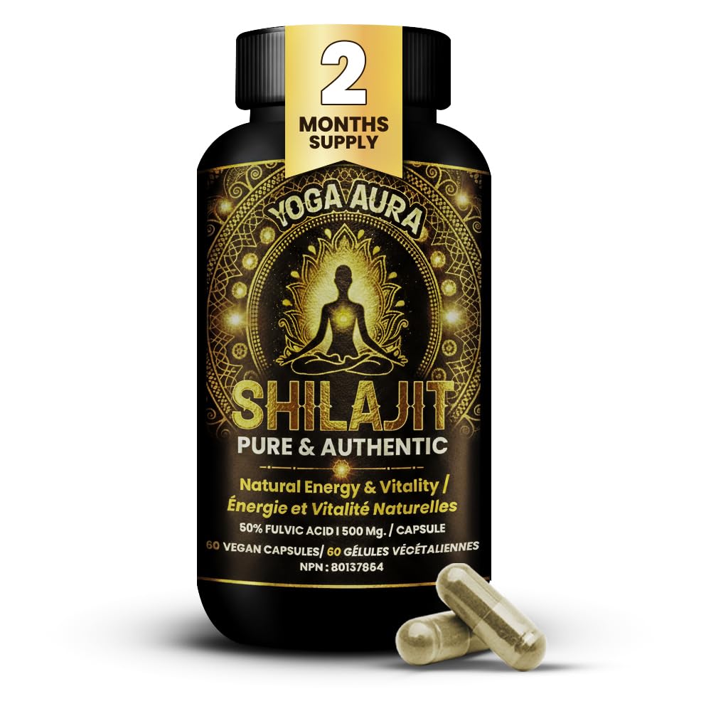 YOGA AURA Shilajit Resin Extract 500mg Capsules, 60 Count