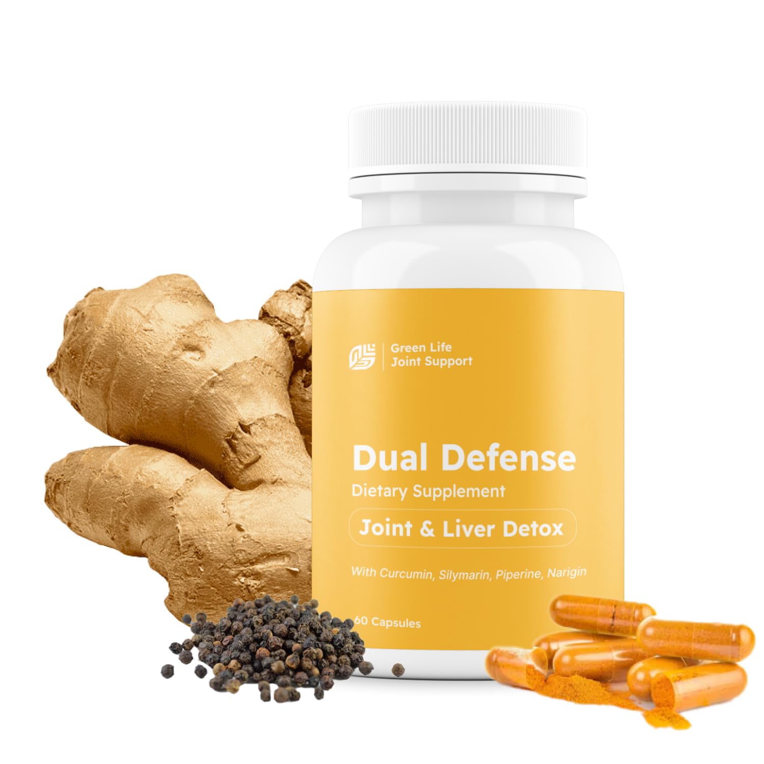 Green Life Org Dual Defense Joint & Liver Support Supplement Capsule, 60 Capsules