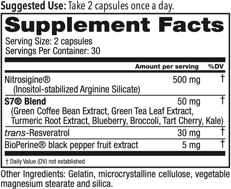 Juvenon BloodFlow-7 Nitric Oxide Supplements Capsules, 60 Count