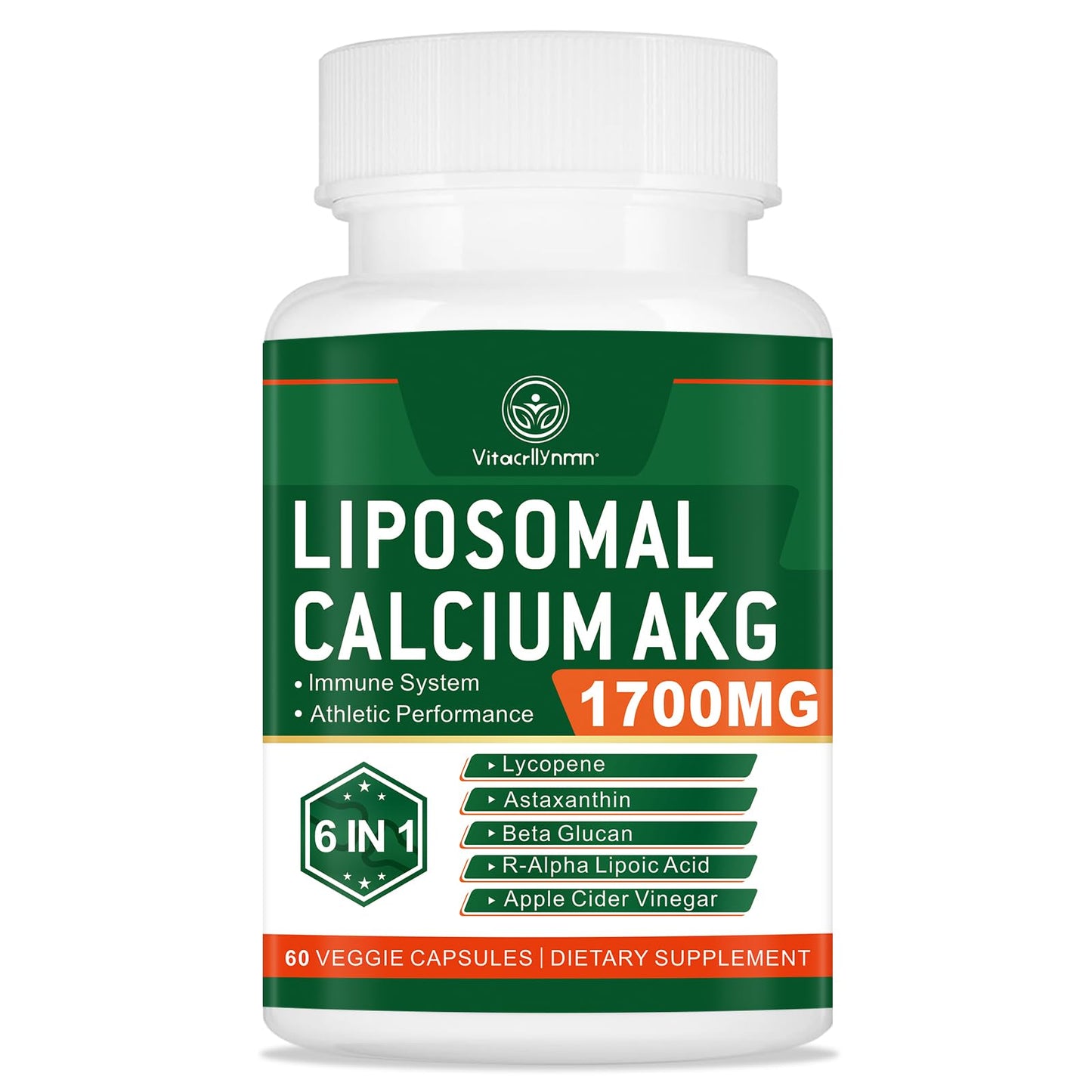 VITACRLLYNMN Liposomal Calcium AKG Supplement 1700 MG Capsule 60 Count