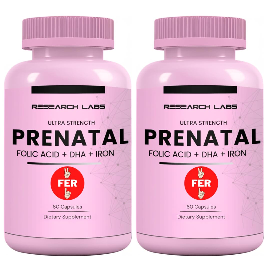 Research Labs Prenatal Vitamins for Women 2 Fer 1 Ad: 6X More Bioavailable Methylated Folate Folic Acid MTHF 5 Capsules, 120