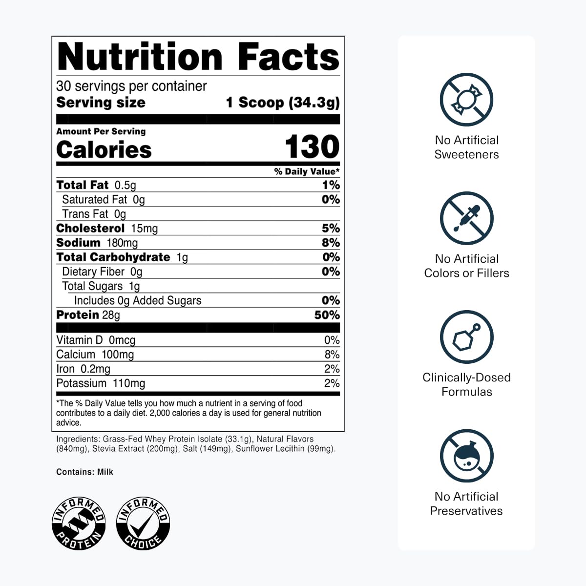 Transparent Labs Grass-Fed Whey Protein Isolate Powder, 30 Servings